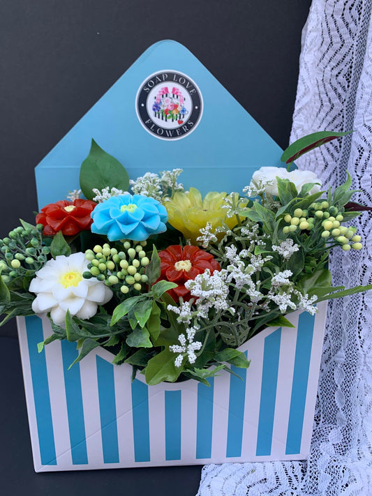Little Dahlias and Sunflower enveloped flower arrangement