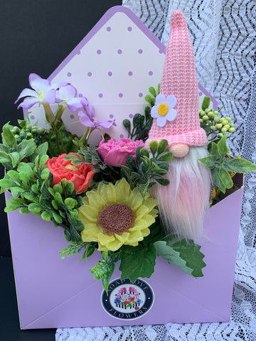 The Little Sunflower Gnome flower arrangement