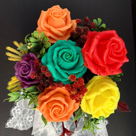 Fall flowers arrangement, Frida Kahlo inspired Fall soap flowers arrangement, Day of the Dead soap flower arrangement, DIA DES LOS MUERTOS Arrangement