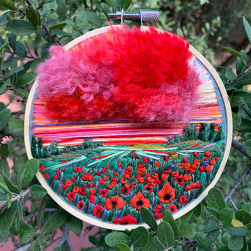 Summer sunset embroidery, Poppies embroidery, Landscape embroidery, Scenery embroidery design