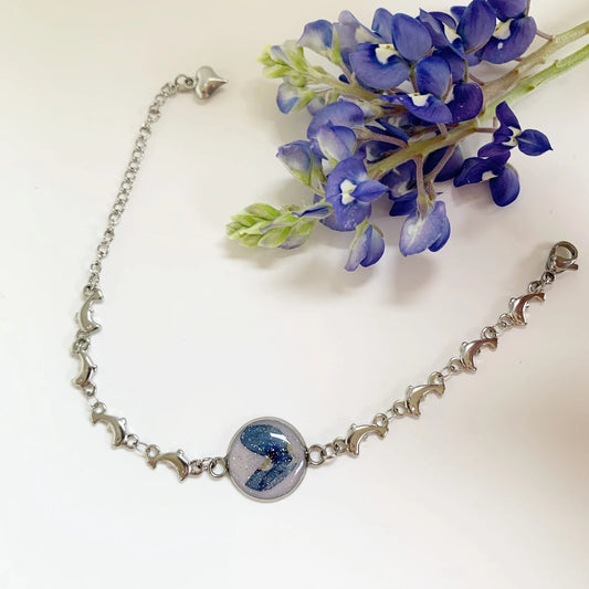 Real Texas Bluebonnet Charm Bracelet, Bluebonnet Bangle, Bluebonnet jewelry, Nature jewelry