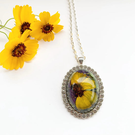 Wildflowers necklace, Victorian style flower necklace, Sunflower necklace