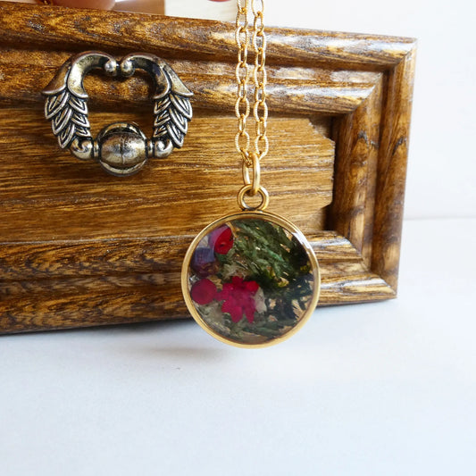 Woodland necklace, Real pressed flowers necklace,