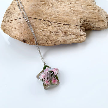 Real moss necklace, Rose quartz jewelry, Rose quartz necklace, Real flowers necklace