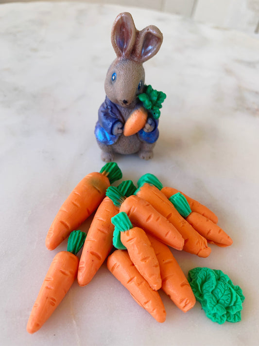 Peter Rabbit Easter soap with pile of soap carrots