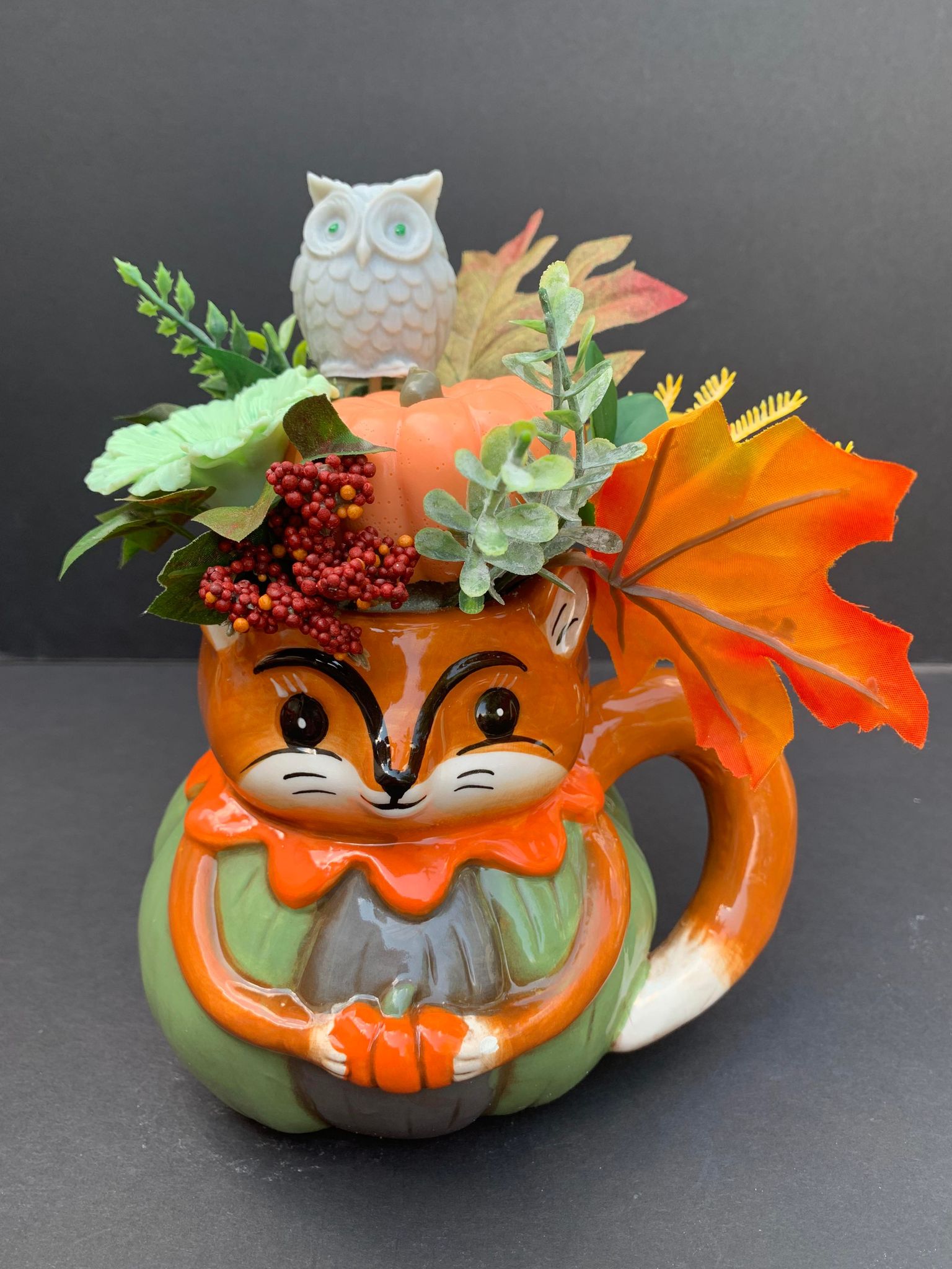 Fox and Owl Love -Fall soap flowers arrangement