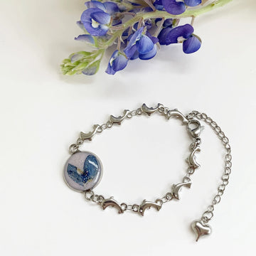 Real Texas Bluebonnet Charm Bracelet, Bluebonnet Bangle, Bluebonnet jewelry, Nature jewelry