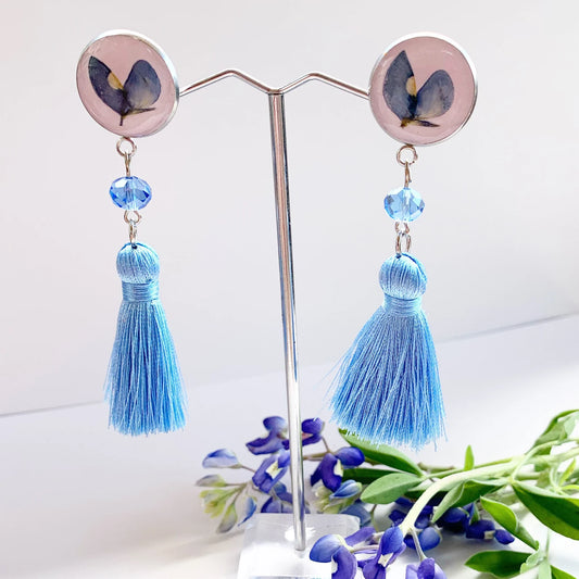 Real Texas Bluebonnet tassels earrings, Nature jewelry, Botanical earrings