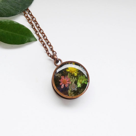 Тwo seided necklace, Pressed flowers necklace, Moss necklace