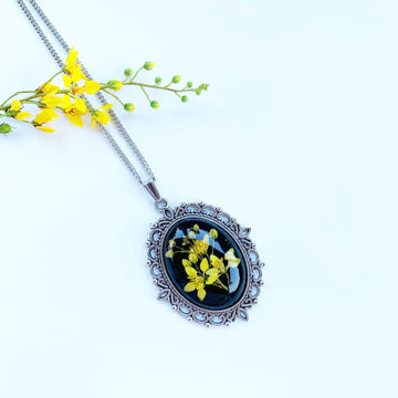 Real flower necklace, Spray of Gold necklace, real Galphimia Cracilis necklace, Botanical jewelry, Victorian necklace