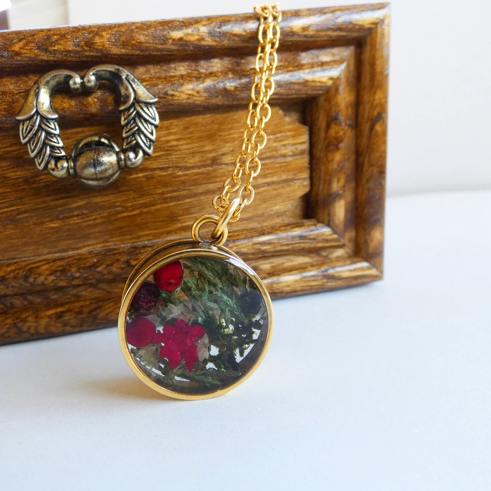 Woodland necklace, Real pressed flowers necklace,