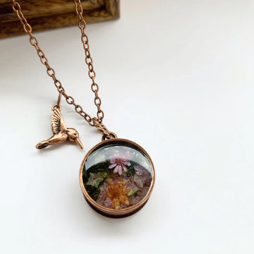 Woodland jewelry, Hummingbird necklace, Forest necklace, Terrarium necklace