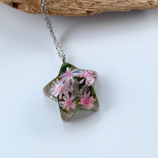 Real moss necklace, Rose quartz jewelry, Rose quartz necklace, Real flowers necklace