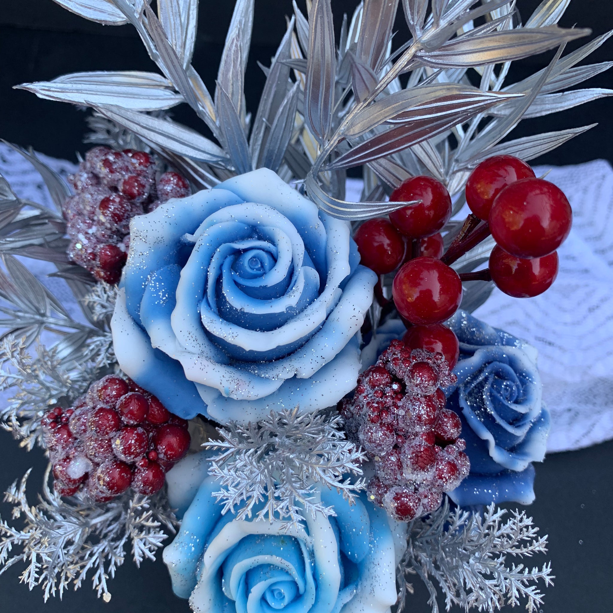 Blue Christmas magic soap flowers arrangement arr